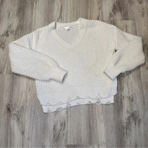 Women’s NOBO Soft Long Sleeve V-Neck Distressed Edge Sweater / Size Small